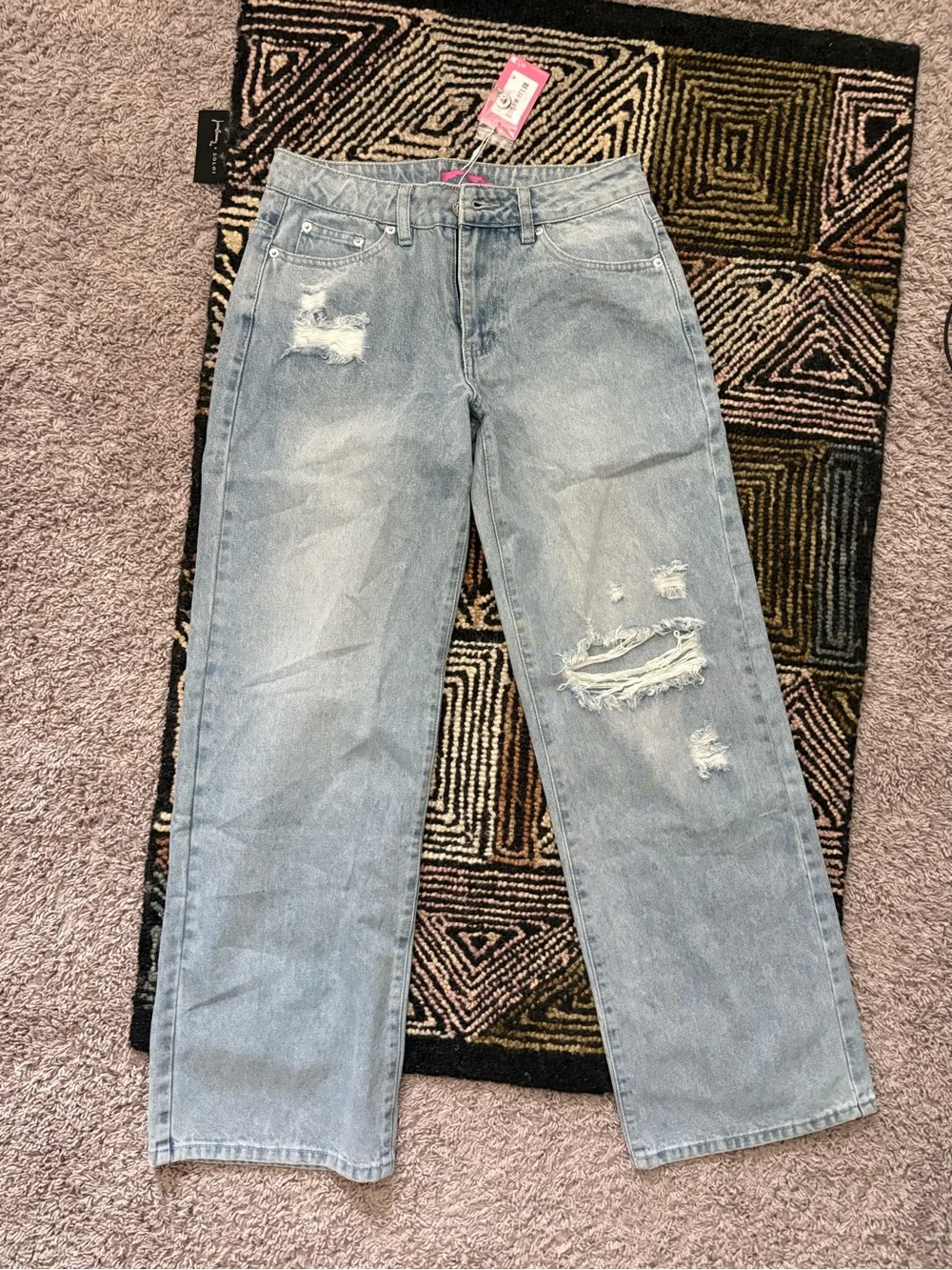 Edikted Light Blue High Rise Distressed Jeans